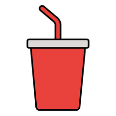 Canvas Print - disposable cup soda with straw on white background