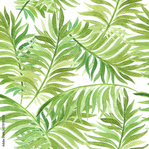 Watercolor tropical seamless pattern with exotic leaves. Best for fabric, wal...