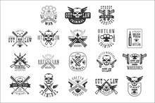 Criminal Outlaw Street Club Black And White Sign Design Templates With Text And Weapon Silhouettes