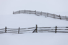 Wood Fence In Snow. Minimalistic Winter Landscape