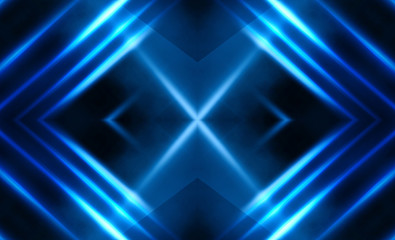 Wall Mural - dark abstract futuristic background. neon lines, glow. neon lines, shapes. blue glow