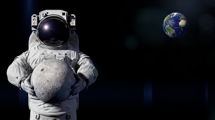 Wall Mural - astronaut holding the moon, showing the far side