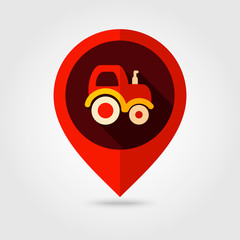 Tractor flat vector pin map icon. Farmer machine