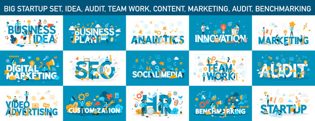 Big business web banner concept set. Web page