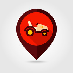 Tractor flat vector pin map icon. Farmer machine