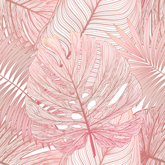 Sticker - Seamless pattern with tropical leaf palm . Vector illustration.