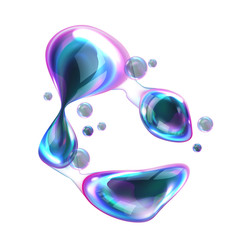 Poster - bursting soap bubbles realistic vector, transparent air sphere of rainbow colors with reflections an