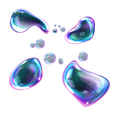 Poster - bursting soap bubbles realistic vector, transparent air sphere of rainbow colors with reflections an