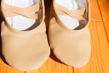 Closeup of a pair of dance shoes, ballet pointe shoes, and character shoes representing of dance classes in one image.  - Image