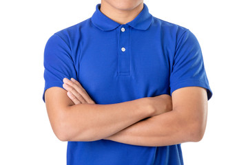 Wall Mural - Young Asian man wear blank of blue polo t-shirt