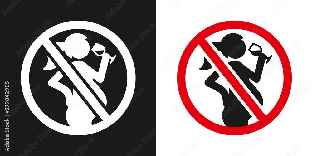 Piktogramm Warnung Schwangere Frau mit Alkohol - Wein - einfarbig und mehrfarbig - obrazy, fototapety, plakaty 