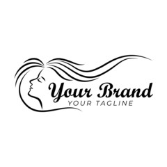 logo template of woman with long hair monoline in black and white