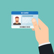 Hand holding the id card. Vector illustration