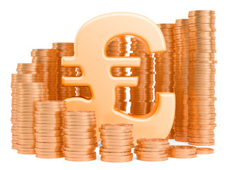 Poster - Pound sterling symbol with golden coins around, 3D rendering