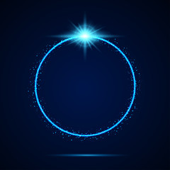Poster - Blue Light Effects on blue background. Round shiny frame with light bursts. vector illustration.