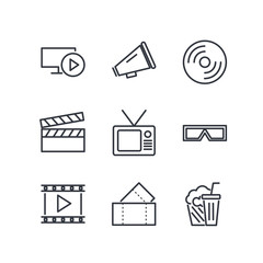 Poster - Set of Cinema Icon Related Vector Line. Contains such Icons as Movie Clip, Popcorn, Tickets, Film, video, shooting, editing and more.
