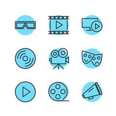 Poster - Set of Cinema Icon Related Vector Line. Contains such Icons as Movie Clip, Popcorn, Tickets, Film, video, shooting, editing and more.
