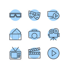 Poster - Set of Cinema Icon Related Vector Line. Contains such Icons as Movie Clip, Popcorn, Tickets, Film, video, shooting, editing and more.