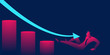 man falling down the stairs. bankruptcy or career failure concept vector illustration in red and blue neon gradients