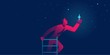 © A Stefanovska - businessman reaches the star. achieving goal business concept vector illustration in red and blue neon gradients