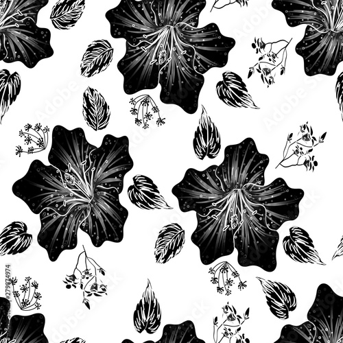 Seamless pattern flower with leaves neon colored design