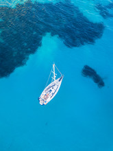 Aerial View Of Yacht, Menorca, Balearic Islands, Spain