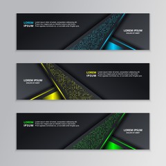 glowing dark techno banner template, modern neon design background vector