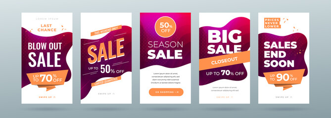 Wall Mural - set of dynamic modern fluid sale banner for social media stories, web page, mobile phone. sale banne