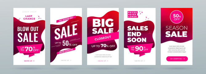 Wall Mural - set of dynamic modern fluid sale banner for social media stories, web page, mobile phone. sale banne
