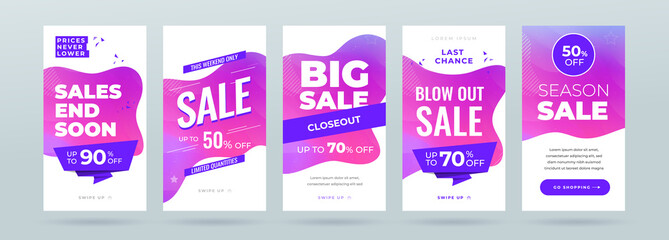 Set of dynamic modern fluid sale banner for social media stories, web page, mobile phone. Sale banner template design special offer set. Eps10 vector.