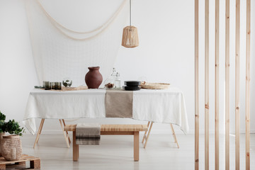 Wall Mural - white and beige dining room in rustic home