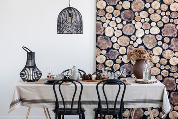 Wall Mural - black metal accessories in modern dining room