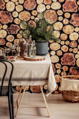 Wall Mural - wood slice wall in modern living room