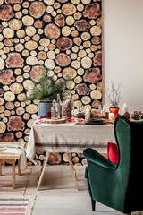 Wall Mural - wood round wall in modern cozy living room