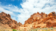 Valley Of Fire State Park, Nevada USA. Red Sandstone Formations, Blue Sky With Clouds