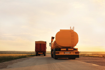 Wall Mural - Modern bright trucks parked on country road