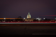 United States Capitol Building At Night With Light Trails