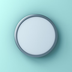 Leinwandbilder - Blank round sign or Mock up signage board or advertising round button isolated on light blue green pastel color wall background with shadow 3D rendering