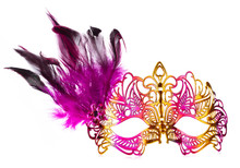 Beautiful Of Carnival Mask With Feather Isolated On A White Background.