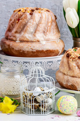 Wall Mural - Easter table with food and flowers