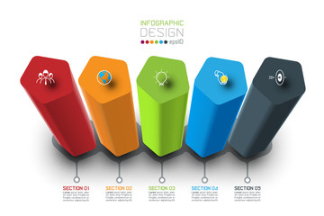 Wall Mural - Vector Infographic label design with pentagon columns design.