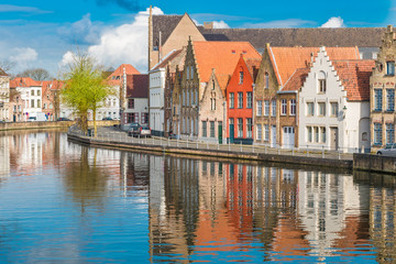 Wall Mural - Medieval buildings along a canal in Bruges, Belgium