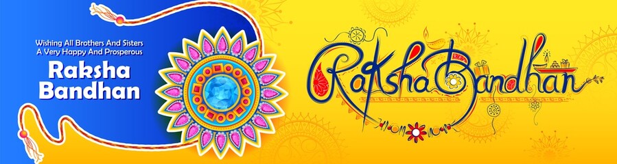 Canvas Print - illustration of greeting card and template banner for sales promotion advertisement with decorative Rakhi for Raksha Bandhan, Indian festival for brother and sister bonding celebration