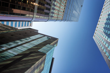 Low angle shot of high skycrapers in central seoul city, South Korea