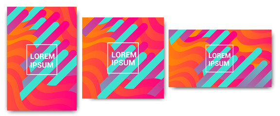 Poster - Creative abstract fluide shape geometric pattern background or wallpaper set. Trendy, colorsul vibrant gradient shapes composition texture. Tree version of formats: vertical, horisontal, square.