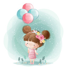 Cute Little Girl Holding Balloons