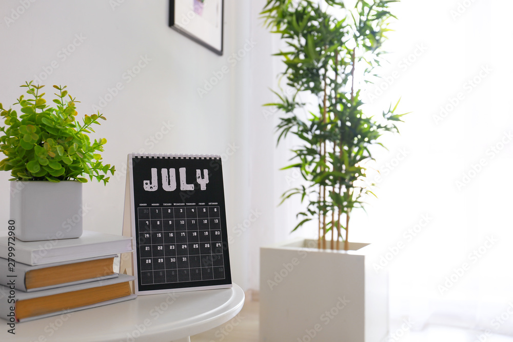Flip calendar on table in room