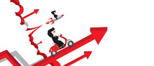 Races Between Businessman On Rocket And Motorcycle Launch Up With Growth Chart, Flat Design Character, Illustration Element, Investment Concept