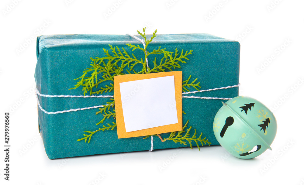 Beautiful Christmas gift box on white background