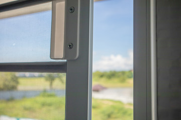 Open mosquito net wire screen on house window protection against insect